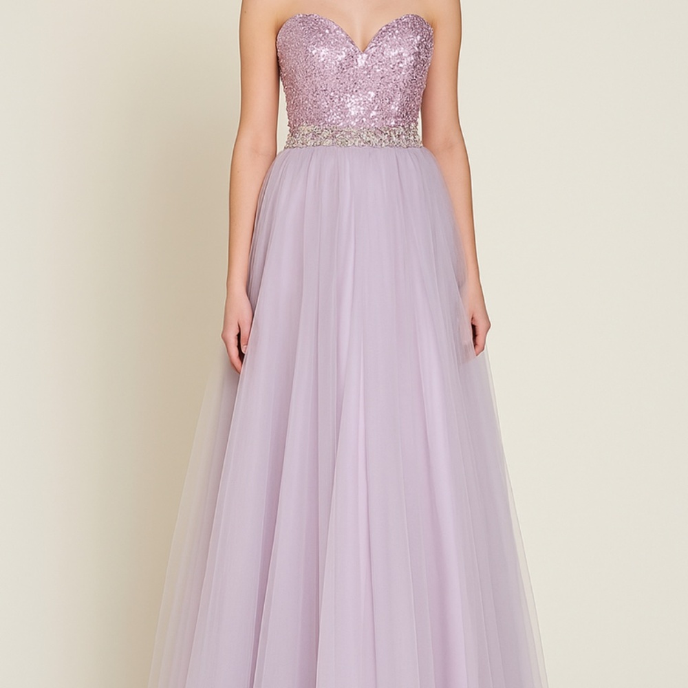 Bailey Bridal Prom Quinceañera Sweetheart Strapless Purple bling tulle ball gown